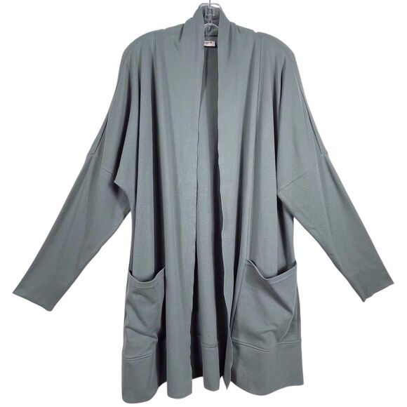 PACT Airplane Wrap Cardigan Sweater Size M/L Green Organic Cotton Open Front EUC - Picture 2 of 16